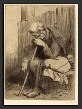 Alphonse Legros, Thinker (Le penseur), French, 1837 - 1911, etching and drypoint