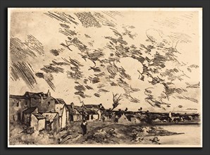 Adolphe Hervier (French, 1818 - 1879), Village sur le bord d'une Riviere, 1875, etching with
