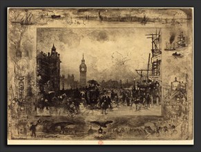 Félix-Hilaire Buhot (French, 1847 - 1898), Westminster Bridge, 1884, etching, drypoint, roulette,