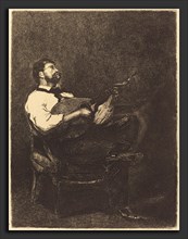 FranÃ§ois Bonvin (French, 1817 - 1887), Guitar Player (Joueur de Guitare), 1861, etching on laid