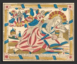 French 19th Century, Saint Mary Magdalene Pray for Us, c. 1820, hand-colored woodcut on laid paper