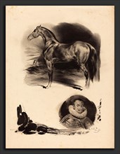 French 19th Century, Sketches of a Horse and a Nobleman, lithograph in black on wove paper