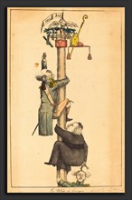 French 19th Century, The Greasy Pole, 1815, lithograph