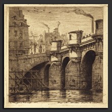 Charles Meryon (French, 1821 - 1868), Le Pont Neuf, Paris, 1853, etching on green paper