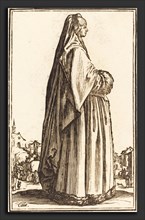 after Jacques Callot, Noble Woman Wearing a Veil and a Dress Trimmed in Fur, woodcut