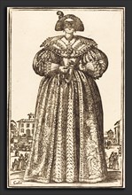 after Jacques Callot, Masked Noble Woman, woodcut