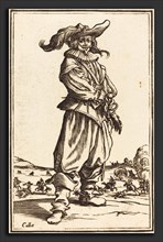 after Jacques Callot, Soldier with Feathered Cap, woodcut