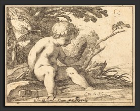 Laurent de La Hyre (French, 1606 - 1656), Cupid Looking in a Mirror, engraving and etching on laid