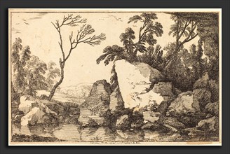 Laurent de La Hyre (French, 1606 - 1656), A Rocky Pond, 1640, etching on laid paper