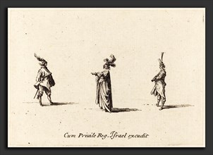 Jacques Callot (French, 1592 - 1635), Lady with Plumed Hat, and Two Gentlemen, probably 1634,