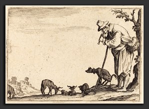 Jacques Callot (French, 1592 - 1635), Shepherd Playing Flute, c. 1622, etching