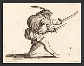 Jacques Callot (French, 1592 - 1635), Duellist with Two Sabers, c. 1622, etching and engraving