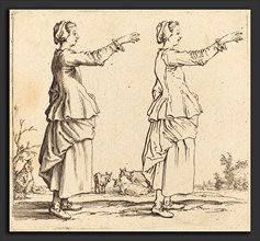 Jacques Callot (French, 1592 - 1635), Peasant Woman, in Profile, Facing Right,  with Arm Extended,