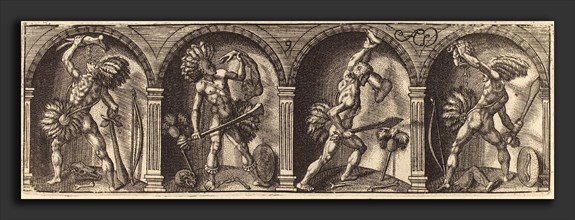 Master AD (French, active c. 1600), Les divers pourtraicts et figures IX, c. 1600, engraving