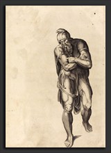 Nicolaus Beatrizet after Michelangelo (French, 1515 - 1565 or after), Striding Man, engraving with