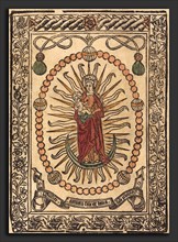 French 15th Century, The Madonna and Child in a Rosary, c. 1490, woodcut, hand-colored in brown,
