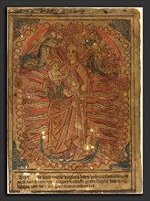 French 15th Century, The Madonna and Child in a Rosary, c. 1490, woodcut, hand-colored in mauve