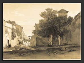Edward Lear (British, 1812 - 1888), Via Porta Pinciana, Rome, color lithograph