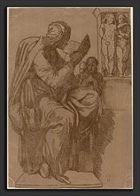 John Skippe after Michelangelo (British, 1742 - 1812), A Sibyl Reading, 1780s, chiaroscuro woodcut