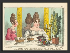 Thomas Rowlandson (British, 1756 - 1827), Madame Very Restaurateur, Palais Royal Paris, 1814,