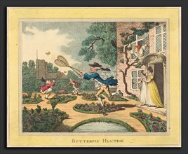 Thomas Rowlandson (British, 1756 - 1827), Butterfly Hunting, 1806, hand-colored etching