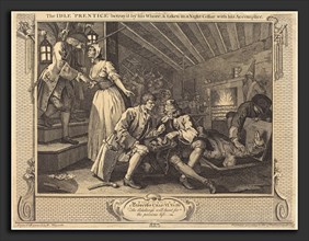 William Hogarth (English, 1697 - 1764), The Idle 'Prentice betray'd by his Whore, & taken in a