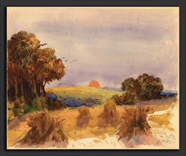 Hercules Brabazon Brabazon, A Cornfield at Sunset, British, 1821 - 1906, watercolor and gouache