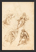 Jacopo Palma il Giovane (Italian, 1544 or 1548 - 1628), Studies for an Annunciation [recto], pen