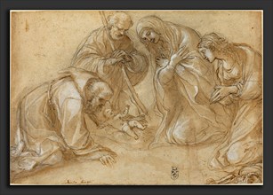 Lodovico Carracci (Italian, 1555 - 1619), The Nativity with Saints Francis and Agnes, c. 1605, pen