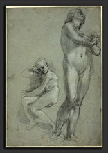 Federico Barocci (Italian, probably 1535 - 1612), Two Nude Youths [recto], c. 1565-1567, black