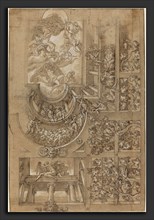 Italian 16th Century, Illusionistic Ceiling with a Grape Arbor, Figures Poised on Galleries, and a