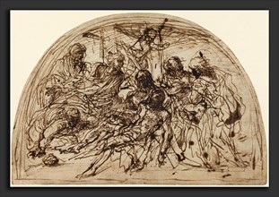 Alvise dal Friso (Italian, c. 1544 - 1609), The Lamentation with Saints, c. 1580, pen and brown ink