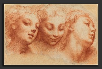 Parmigianino (Italian, 1503 - 1540), Three Feminine Heads, c. 1522-1524, red chalk on laid paper