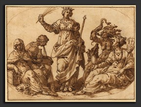 Italian 16th Century, Virtue Triumphing over Vices, 16th century, pen and brown ink with brown wash
