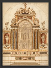 Italian 17th Century, An Elaborate Altar of Colored Marble Ornamented with Sculptures, 1600s, pen