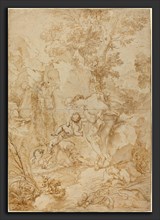 Gregorio de Ferrari (Italian, 1644 - 1726), Echo and Narcissus, pen and brown ink and brown wash