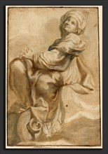 Bartolomeo Guidobono (Italian, 1654 - 1709), Seated Sibyl, brush and brown, blue, and gray ink over