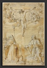 Filippo Bellini (Italian, 1550-1555 - 1604), The Crucifixion with Saints Roch and Augustine, pen