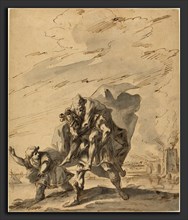 Gaspare Diziani (Italian, 1689 - 1767), Aeneas Carrying Anchises from Burning Troy, c. 1733, pen