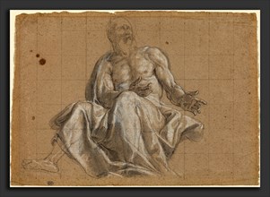 Roman 18th Century, An Elderly Man in Classical Drapery, 18th century, black and white chalk with