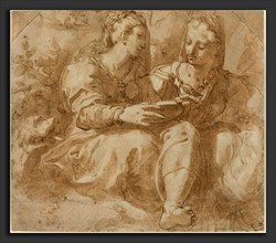 Pellegrino Tibaldi (Italian, 1527 - 1596), Two Seated Women, pen and brown ink with brown wash on