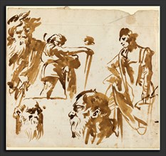 Giovanni Domenico Tiepolo (Italian, 1727 - 1804), Figures and Faces, 1750s, brush and brown wash on