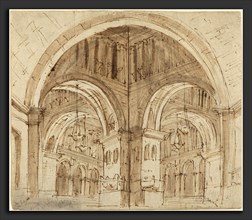 Lorenzo Sacchetti (Italian, 1759 - after 1834), Design for a Vaulted Hall, pen and brown ink with