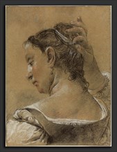 Domenico Maggiotto (Italian, 1713 - 1794), A Young Woman Fixing Her Hair, c. 1745, black, white,