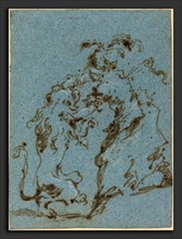 Francesco Guardi (Italian, 1712 - 1793), An Elegantly Dressed Woman Struggling with a Lion, 1782,