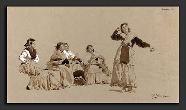 Pio Joris (Italian, 1843 - 1921), Spanish Dancers, 1873, pen and brown ink with brown wash and