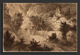 Antonio Basoli (Italian, 1774 - 1848), Mountain Torrents Flooding a City, before 1839, pen and