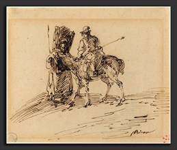 Giuseppe Bernardino Bison (Italian, 1762 - 1844), Horseman with Peasant, pen and brown ink on laid