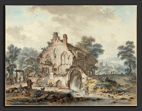 Hendrik de Meyer II (Netherlandish, 1744 - 1793), Rustic Watermill in a Gothic Ruin, 1778, pen and