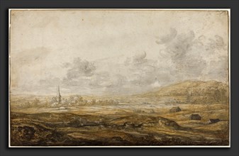 Aelbert Cuyp (Dutch, 1620 - 1691), Panoramic Landscape along the Rhine, 1640s, black chalk with